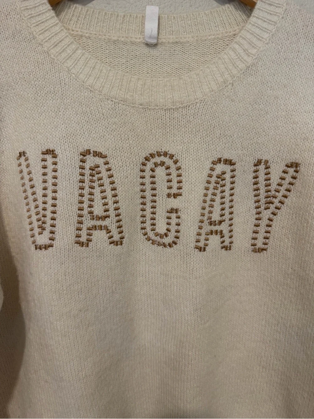Wishlist Cream 'VACAY' Embellished Crewneck Sweater
